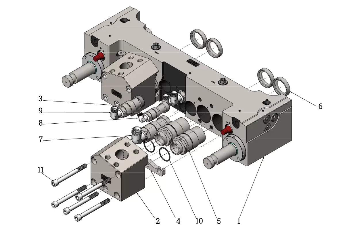 H Zylinder Verteilerblock 4x 1'' auf 2x 1½"